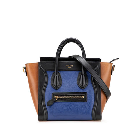 セリーヌ ラゲージ ナノショッパー ハンドバッグ ショルダーバッグ 2WAY ブルー ブラウン ブラック レザー レディース CELINE 【中古】