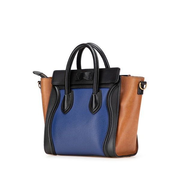 セリーヌ ラゲージ ナノショッパー ハンドバッグ ショルダーバッグ 2WAY ブルー ブラウン ブラック レザー レディース CELINE 【中古】