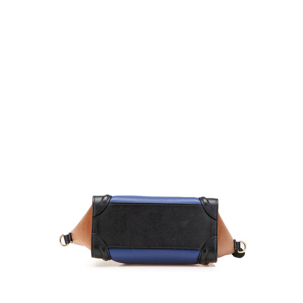 セリーヌ ラゲージ ナノショッパー ハンドバッグ ショルダーバッグ 2WAY ブルー ブラウン ブラック レザー レディース CELINE 【中古】