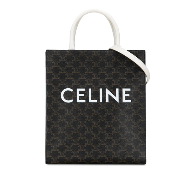 セリーヌ トリオンフ バーティカル カバ スモール ハンドバッグ ショルダーバッグ 2WAY ブラウン ホワイト PVC レザー レディース CELINE 【中古】