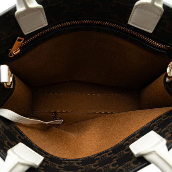セリーヌ トリオンフ バーティカル カバ スモール ハンドバッグ ショルダーバッグ 2WAY ブラウン ホワイト PVC レザー レディース CELINE 【中古】