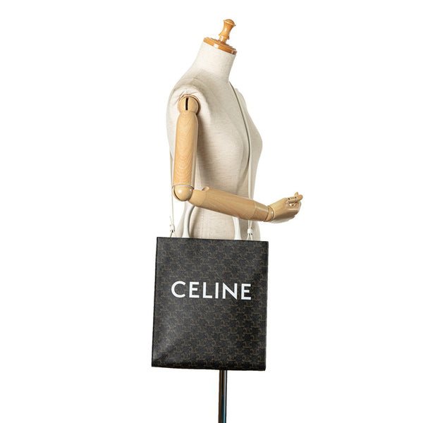 セリーヌ トリオンフ バーティカル カバ スモール ハンドバッグ ショルダーバッグ 2WAY ブラウン ホワイト PVC レザー レディース CELINE 【中古】