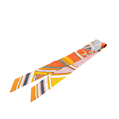 エルメス ツイリー Washington's Carriage ジョージワシントンの馬車 スカーフ オレンジ マルチカラー シルク レディース HERMES 【中古】