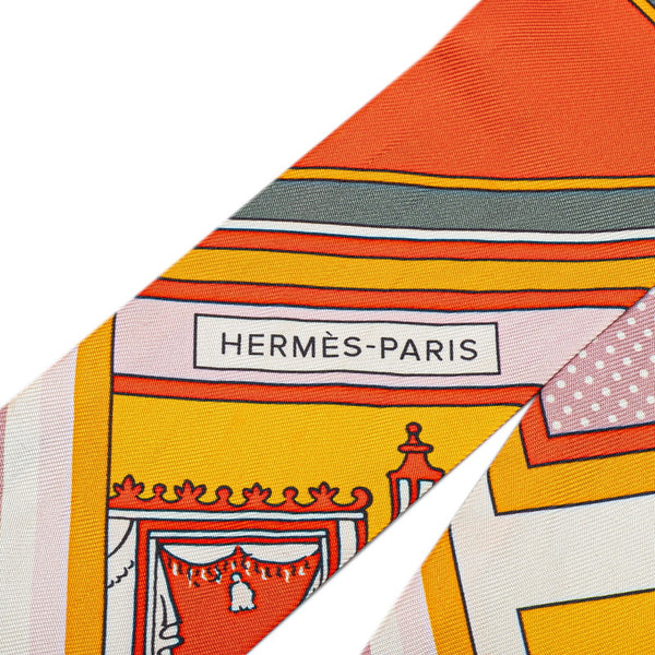 エルメス ツイリー Washington's Carriage ジョージワシントンの馬車 スカーフ オレンジ マルチカラー シルク レディース HERMES 【中古】