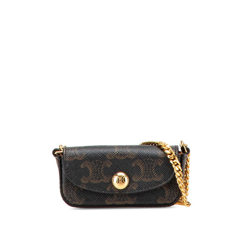 セリーヌ トリオンフ チェーン リップケース ブラウン PVC レザー レディース CELINE 【中古】