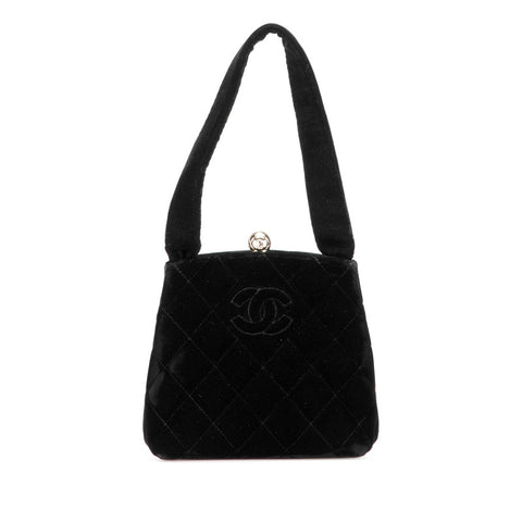 シャネル マトラッセ ココマーク ミニハンドバッグ ブラック ベロア レディース CHANEL 【中古】