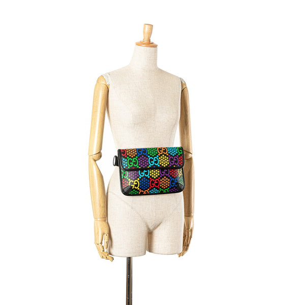 グッチ GGサイケデリック ウエストバッグ ボディバッグ 598113 ブラック マルチカラー PVC レザー レディース GUCCI 【中古】