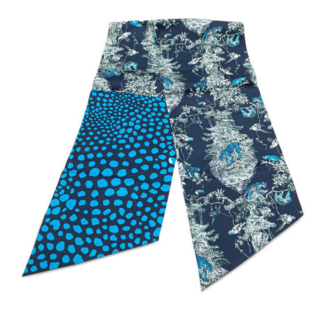 エルメス マキシツイリー 動物 アニマル 植物 モチーフ スカーフ ネイビー グレー マルチカラー シルク レディース HERMES 【中古】