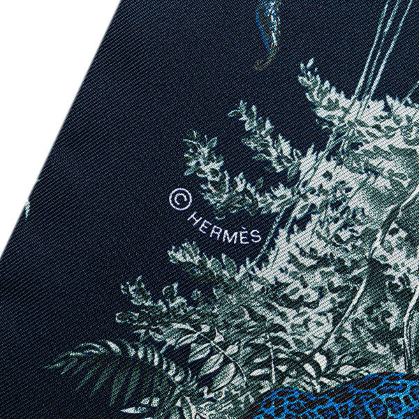 エルメス マキシツイリー 動物 アニマル 植物 モチーフ スカーフ ネイビー グレー マルチカラー シルク レディース HERMES 【中古】