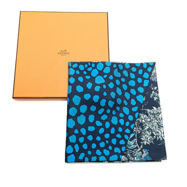 エルメス マキシツイリー 動物 アニマル 植物 モチーフ スカーフ ネイビー グレー マルチカラー シルク レディース HERMES 【中古】