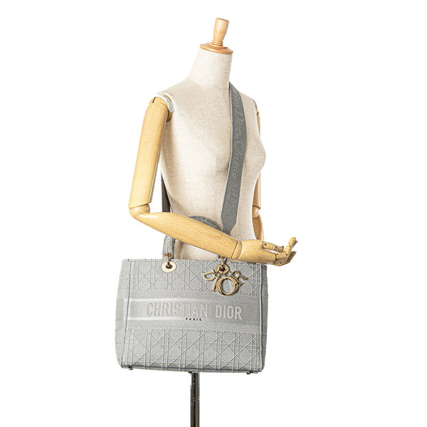 ディオール レディディーライト カナージュ ハンドバッグ ショルダーバッグ 2WAY グレー キャンバス レディース Dior 【中古】