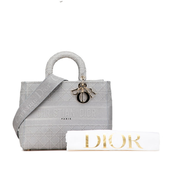 ディオール レディディーライト カナージュ ハンドバッグ ショルダーバッグ 2WAY グレー キャンバス レディース Dior 【中古】