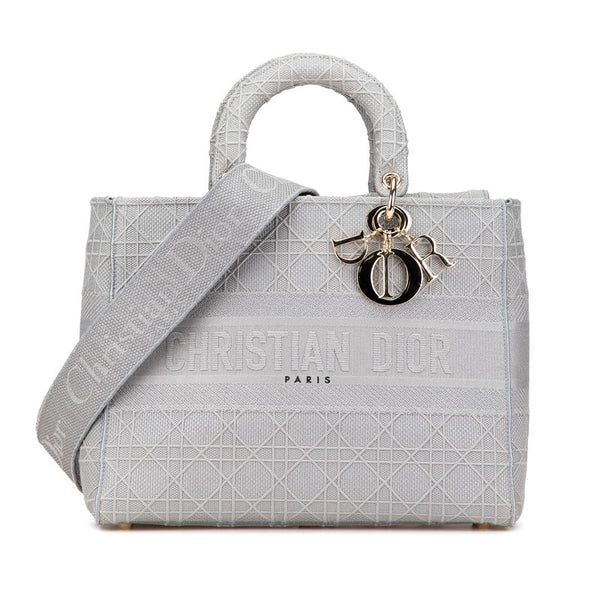 ディオール レディディーライト カナージュ ハンドバッグ ショルダーバッグ 2WAY グレー キャンバス レディース Dior 【中古】