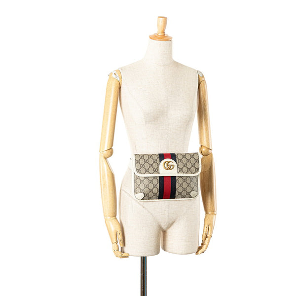 グッチ GGスプリーム シェリーライン ウエストバッグ 674081 ベージュ ホワイト PVC レザー レディース GUCCI 【中古】