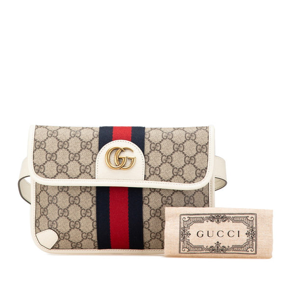 グッチ GGスプリーム シェリーライン ウエストバッグ 674081 ベージュ ホワイト PVC レザー レディース GUCCI 【中古】
