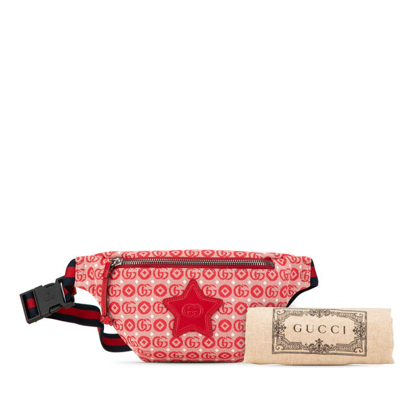 グッチ GGロゴ チルドレンズ スター ウエストバッグ ボディバッグ 502095 レッド キャンバス レザー レディース GUCCI 【中古】