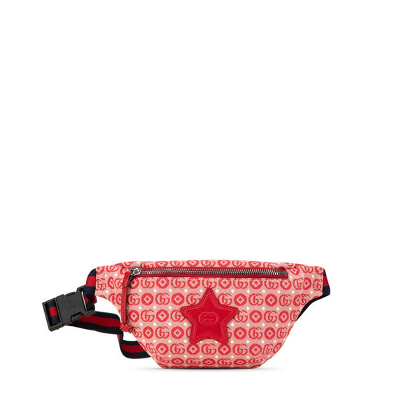 グッチ GGロゴ チルドレンズ スター ウエストバッグ ボディバッグ 502095 レッド キャンバス レザー レディース GUCCI 【中古】