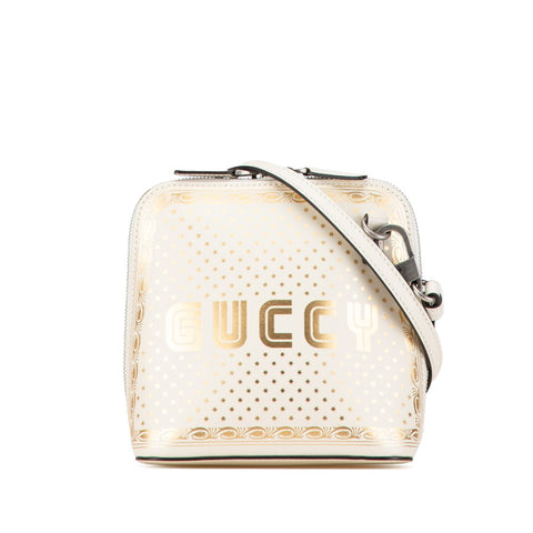 グッチ セガ SEGA コラボ GUCCYプリント ショルダーバッグ 511189 ホワイト ゴールド レザー レディース GUCCI 【中古】