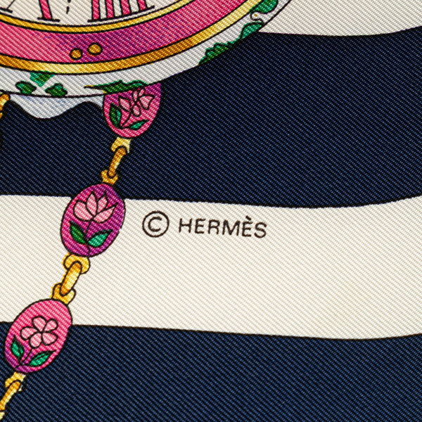 エルメス カレ90 la ronde des heures 時の輪舞 スカーフ ネイビー ホワイト マルチカラー シルク レディース HERMES 【中古】