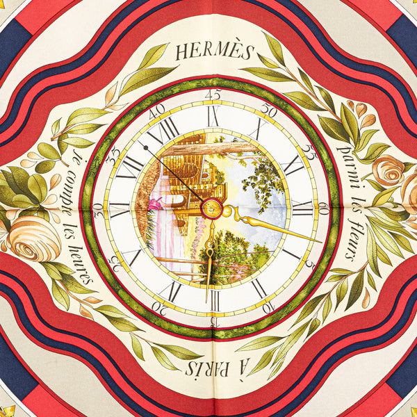 エルメス カレ90 la ronde des heures 時の輪舞 スカーフ ネイビー ホワイト マルチカラー シルク レディース HERMES 【中古】