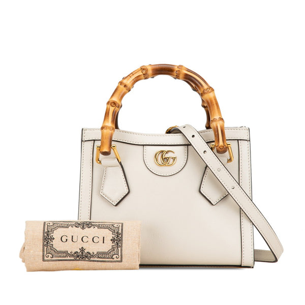 グッチ バンブー ダイアナ ミニ ハンドバッグ ショルダーバッグ 2WAY 655661 ホワイト レザー レディース GUCCI 【中古】