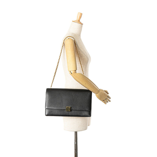 セリーヌ チェーン ショルダーバッグ ブラック ゴールド レザー レディース CELINE 【中古】