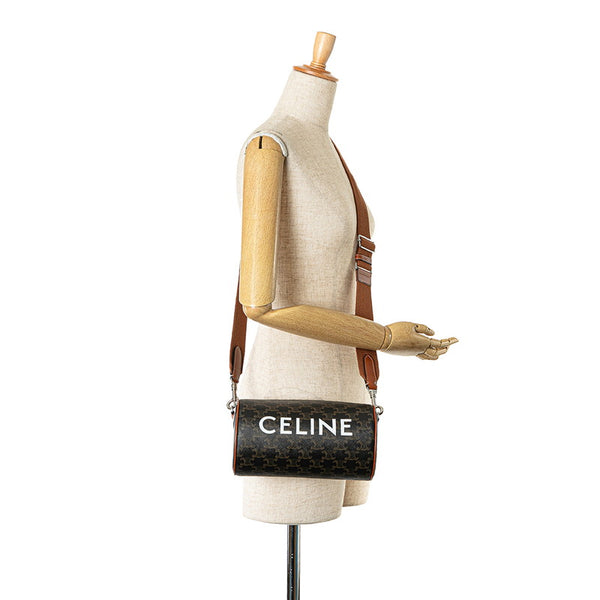 セリーヌ トリオンフ シリンダーバッグ ショルダーバッグ ブラウン ブラック PVC レザー レディース CELINE 【中古】