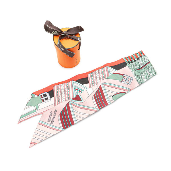 エルメス ツイリー SANGLES EN ZIGZAG ジグザグのサングル スカーフ ライトピンク マルチカラー シルク レディース HERMES 【中古】