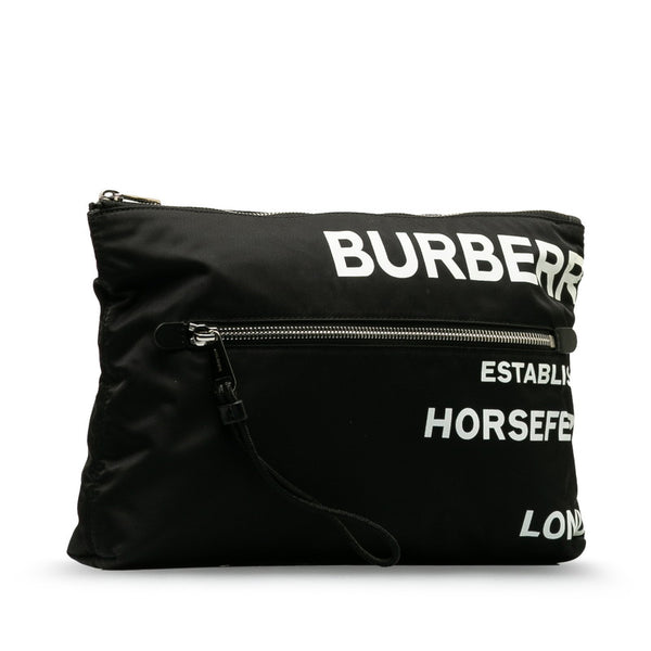 バーバリー ロゴ クラッチバッグ セカンドバッグ 8014756 ブラック ナイロン レディース BURBERRY 【中古】