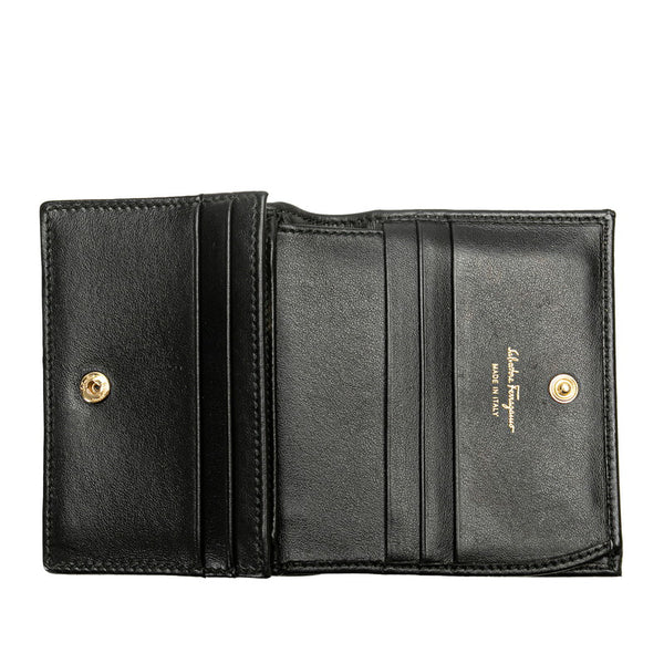サルヴァトーレフェラガモ ガンチーニ スタッズ 二つ折り財布 コンパクトウォレット 22D570 ブラック ゴールド レザー レディース Salvatore Ferragamo 【中古】