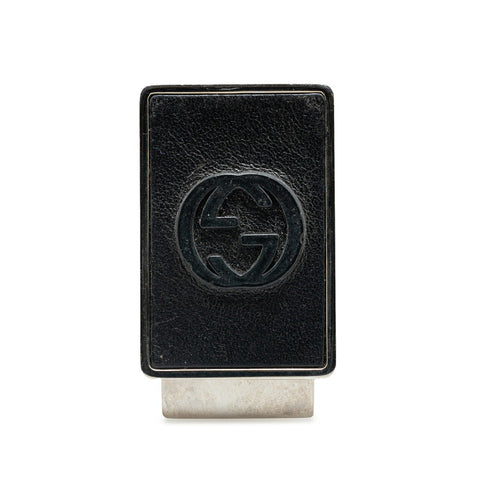 グッチ GGロゴ マネークリップ ブラック シルバー メタル レザー レディース GUCCI 【中古】