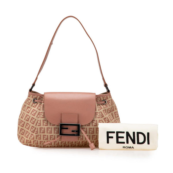 フェンディ ズッキーノ ワンショルダーバッグ ハンドバッグ 8BR282 ベージュ ピンク キャンバス レザー レディース FENDI 【中古】
