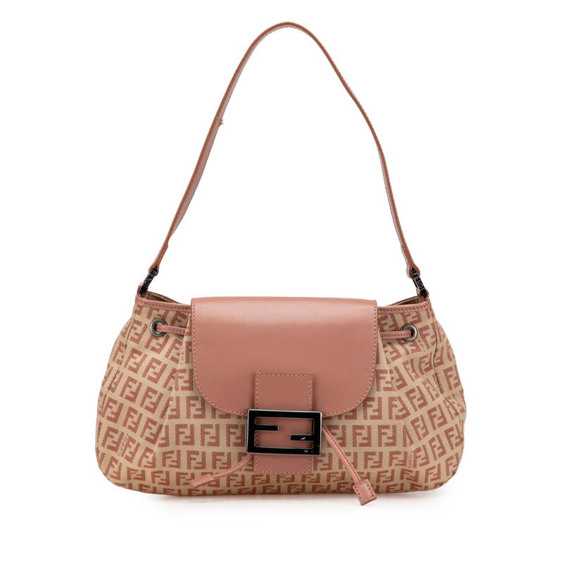 フェンディ ズッキーノ ワンショルダーバッグ ハンドバッグ 8BR282 ベージュ ピンク キャンバス レザー レディース FENDI 【中古】