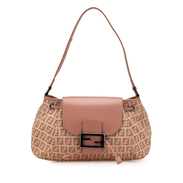 フェンディ ズッキーノ ワンショルダーバッグ ハンドバッグ 8BR282 ベージュ ピンク キャンバス レザー レディース FENDI 【中古】