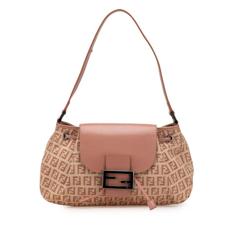 フェンディ ズッキーノ ワンショルダーバッグ ハンドバッグ 8BR282 ベージュ ピンク キャンバス レザー レディース FENDI 【中古】