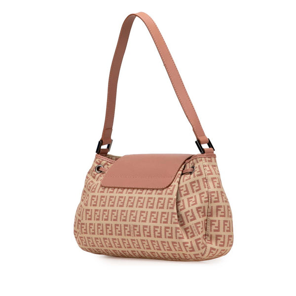 フェンディ ズッキーノ ワンショルダーバッグ ハンドバッグ 8BR282 ベージュ ピンク キャンバス レザー レディース FENDI 【中古】