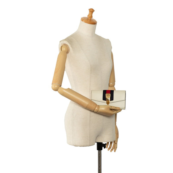 グッチ シルヴィ コンチネンタルウォレット 長財布 476084 ホワイト レザー レディース GUCCI 【中古】