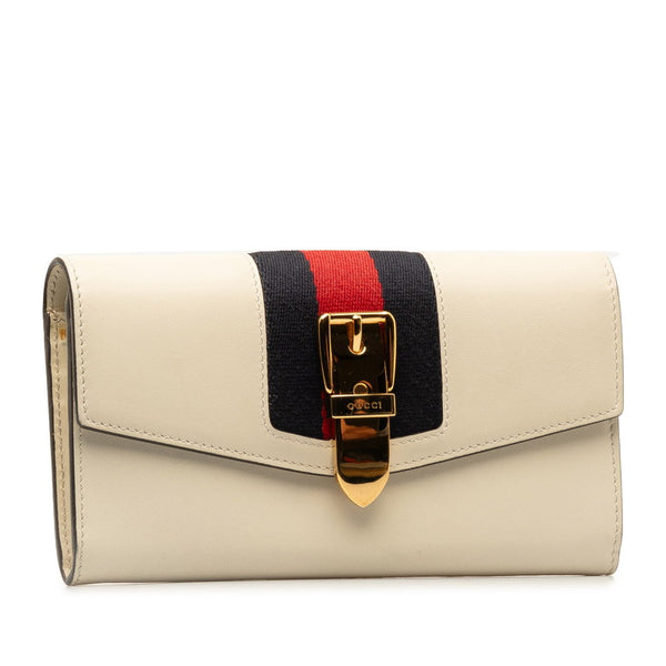 グッチ シルヴィ コンチネンタルウォレット 長財布 476084 ホワイト レザー レディース GUCCI 【中古】