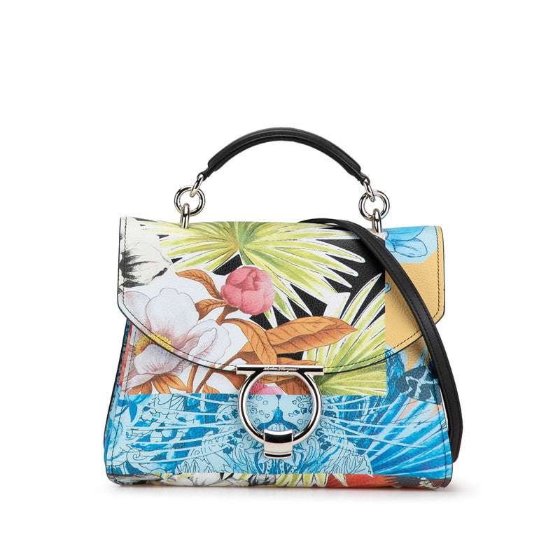 サルヴァトーレフェラガモ ガンチーニ フラワー 斜め掛け ハンドバッグ ショルダーバッグ 2WAY マルチカラー レザー レディース Salvatore Ferragamo 【中古】