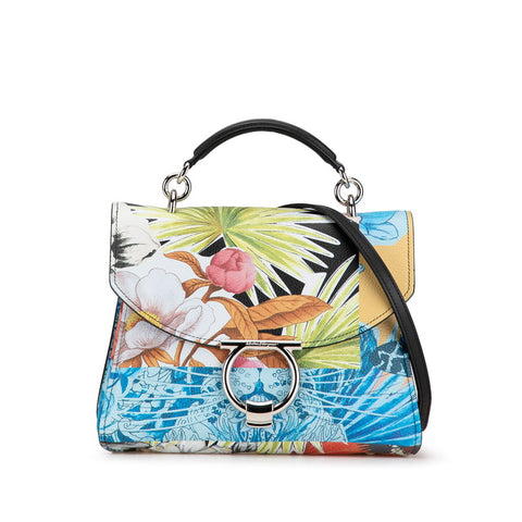 サルヴァトーレフェラガモ ガンチーニ フラワー 斜め掛け ハンドバッグ ショルダーバッグ 2WAY マルチカラー レザー レディース Salvatore Ferragamo 【中古】