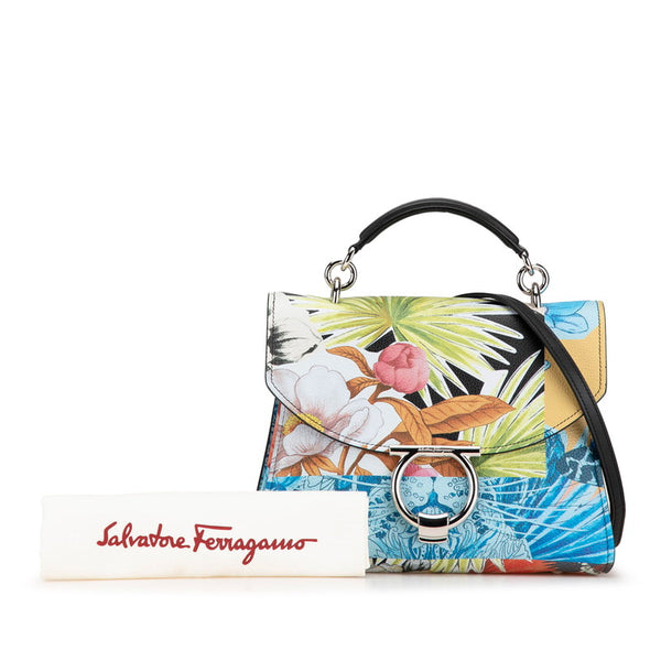 サルヴァトーレフェラガモ ガンチーニ フラワー 斜め掛け ハンドバッグ ショルダーバッグ 2WAY マルチカラー レザー レディース Salvatore Ferragamo 【中古】