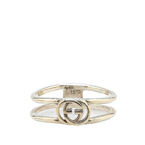 グッチ インターロッキングG スリム オープンバンド リング 指輪 #15 SV925 シルバー レディース GUCCI 【中古】
