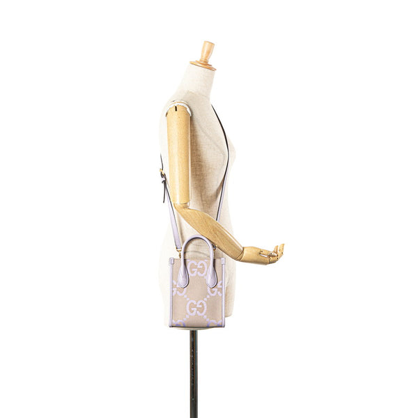 グッチ ジャンボGG ミニトートバッグ ハンドバッグ ショルダーバッグ 2WAY 671623 パープル ベージュ キャンバス レザー レディース GUCCI 【中古】