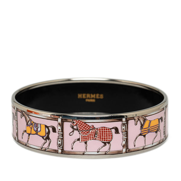 エルメス エマイユGM 馬 七宝焼き バングル シルバー ピンク マルチカラー メタル レディース HERMES 【中古】