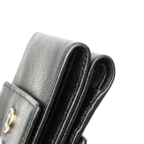 シャネル ココマーク 三つ折り財布 ブラック レザー レディース CHANEL 【中古】