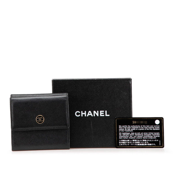 シャネル ココマーク 三つ折り財布 ブラック レザー レディース CHANEL 【中古】