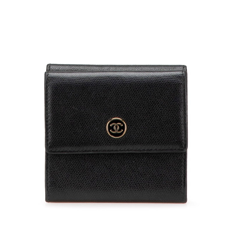 シャネル ココマーク 三つ折り財布 ブラック レザー レディース CHANEL 【中古】