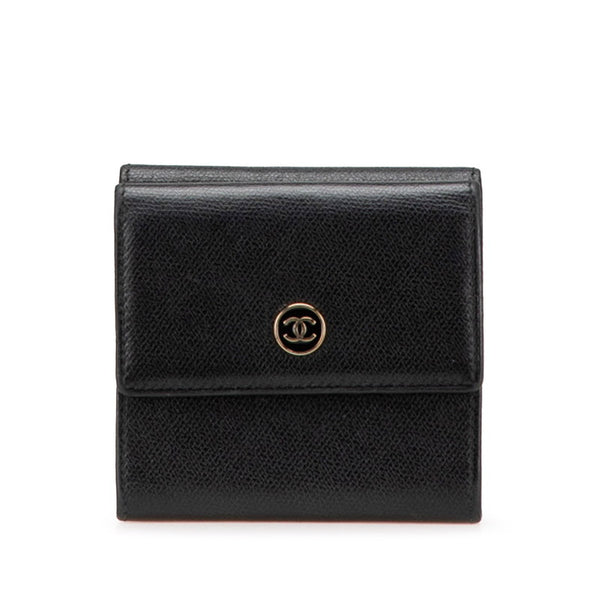 シャネル ココマーク 三つ折り財布 ブラック レザー レディース CHANEL 【中古】