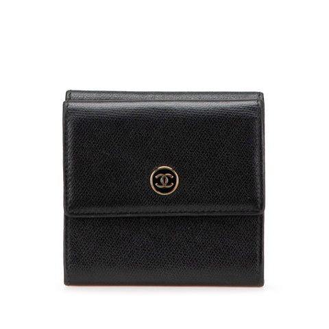 シャネル ココマーク 三つ折り財布 ブラック レザー レディース CHANEL 【中古】