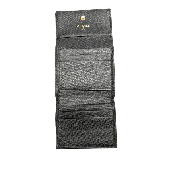 シャネル ココマーク 三つ折り財布 ブラック レザー レディース CHANEL 【中古】